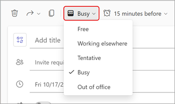 Teams 會議中顯示為狀態(tài)的下拉菜單的屏幕截圖。